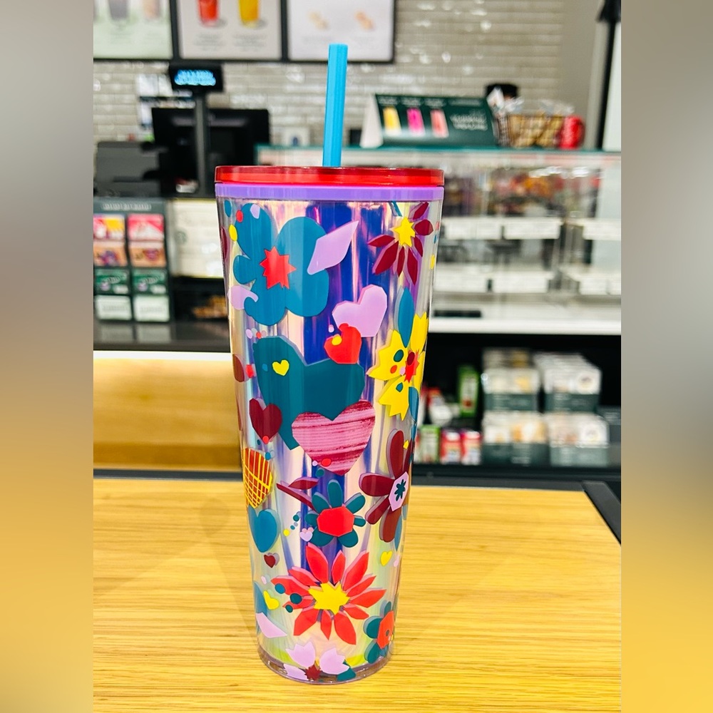 Starbucks Love Confetti Tumbler Cup 24oz Iridescent Floral Valentines Day 2023